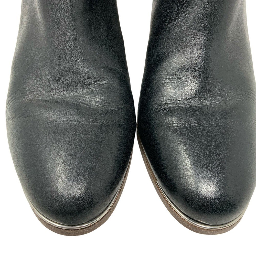 Coach Waldorf Black Leather Ankle Boot Silver Toe Trim Chunky Heel‎ Size 8 - Picture 7 of 15